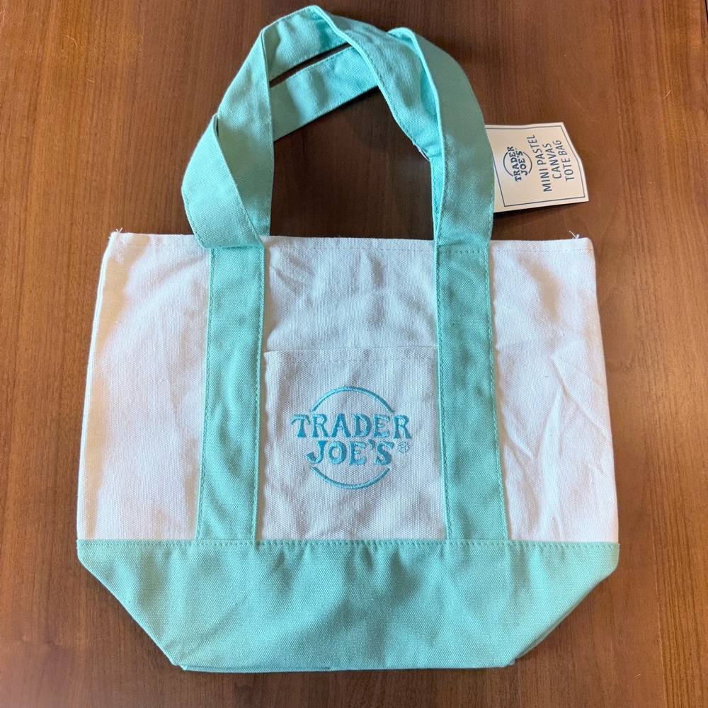 Trader Joes Viral Pastel Mint Green Mini Canvas Tote Easter Egg Hunt Bag NWT